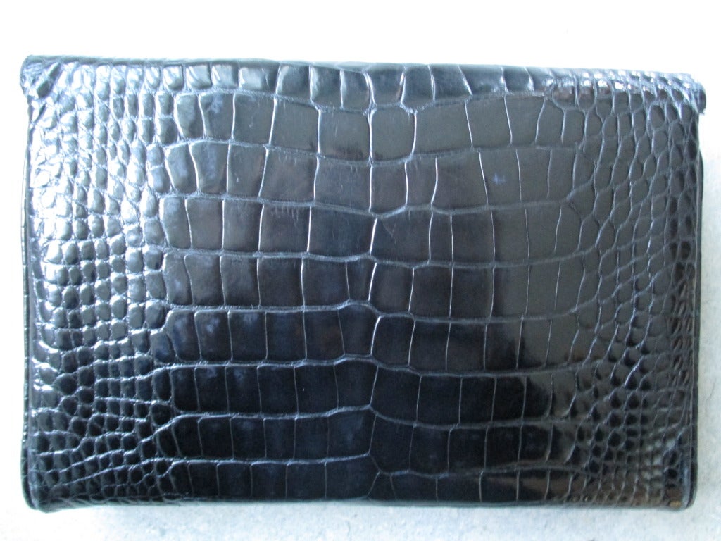 Gucci Classic Crocodile Vintage Envelope Clutch with Gold Chain 2