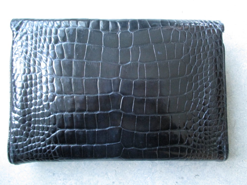 Gucci Classic Crocodile Vintage Envelope Clutch with Gold Chain 3