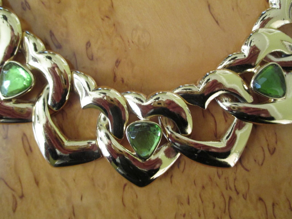 Yves Saint Laurent Large Intertwined Heart Necklace with Gripoix Stones In Excellent Condition In Cloverdale, CA