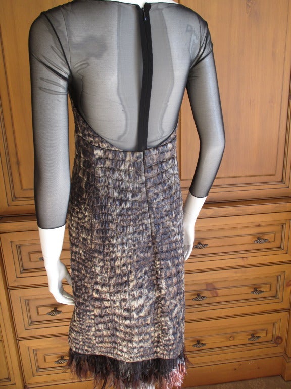 Ralph Rucci Feather Trim Quilted Alligator Pattern Cocktail Dress In Excellent Condition In Cloverdale, CA