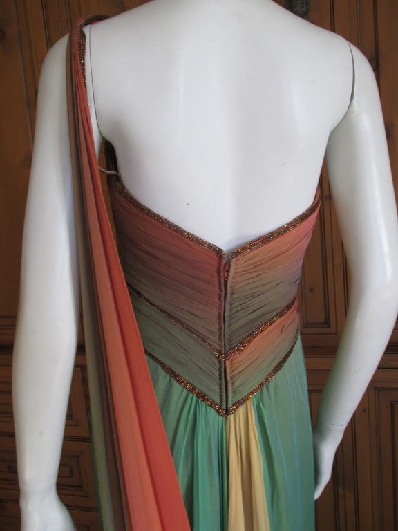 Bob Mackie Ombre Silk Chiffon Godess Dress 1