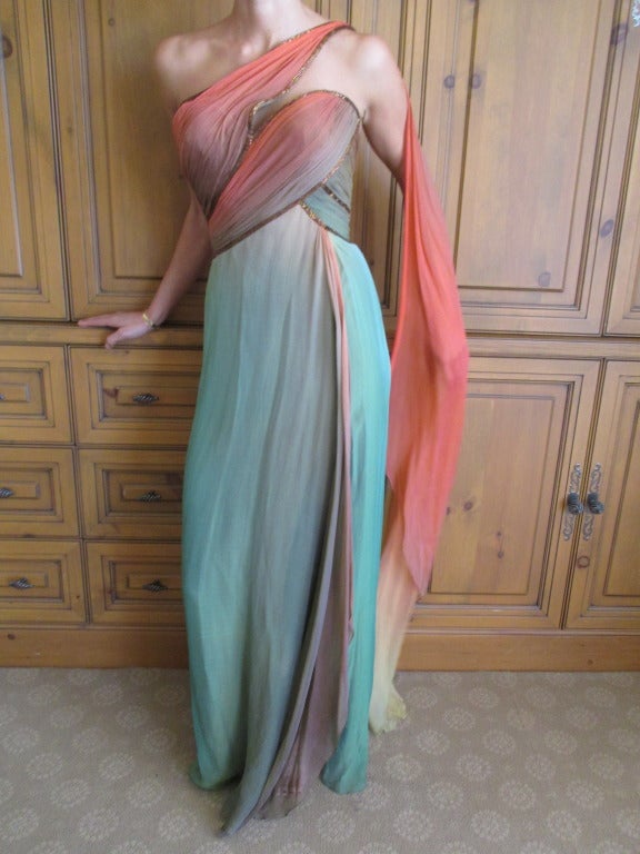 Bob Mackie Ombre Silk Chiffon Godess Dress In Good Condition In Cloverdale, CA