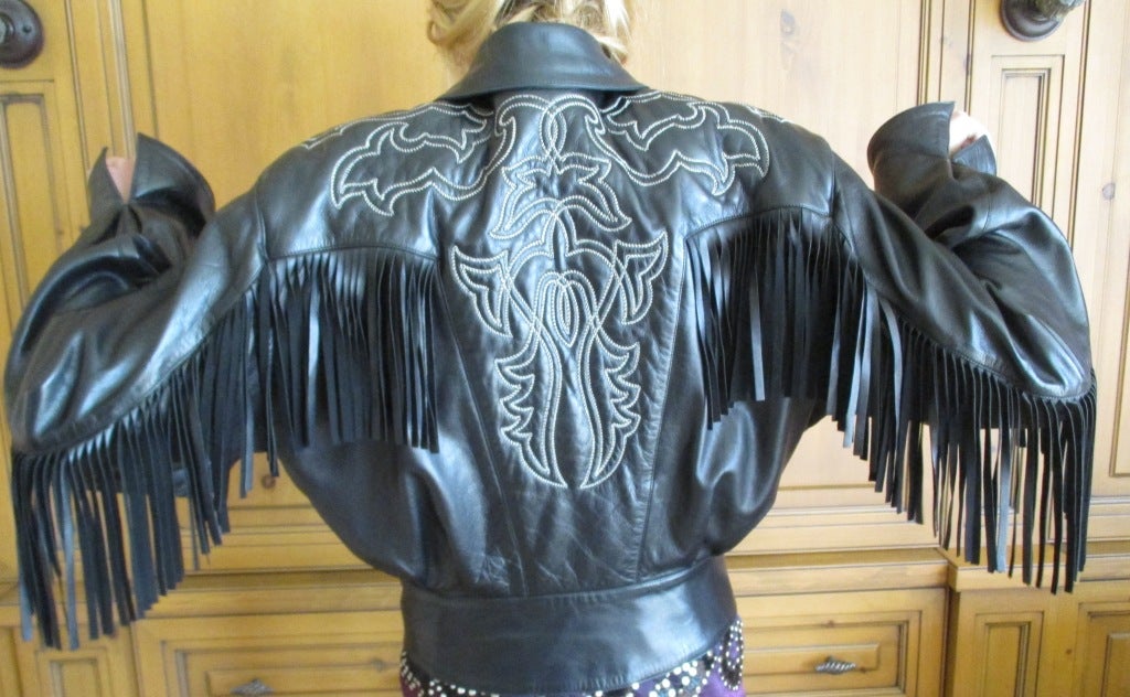 Claude Montana for Ideal Cuir Paris  Iconi Black  Fringed Western Leather Jacket
sz 40
