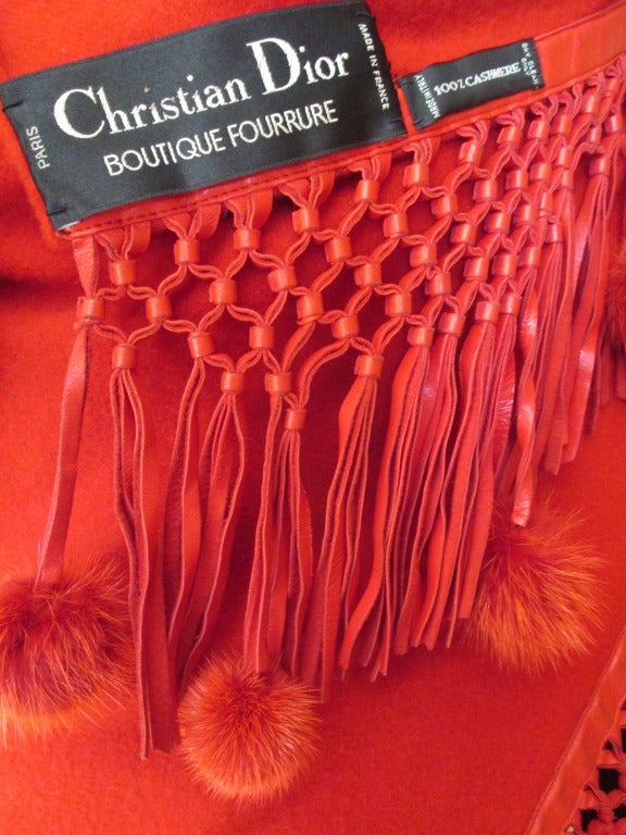 Christian Dior Fourrure Huge Cashmere Wrap Leather Macrame & Mink PomPoms 1