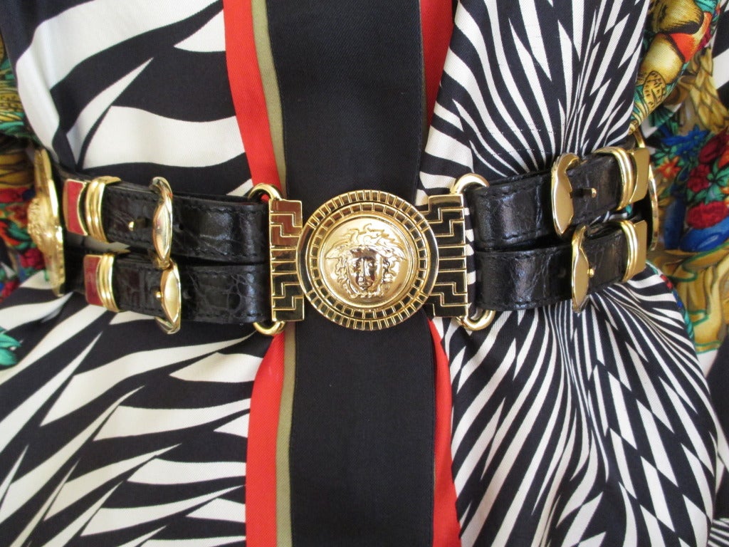 Gianni Versace A 1992 Alligator Leather Bondage Buckle Belt with Medusa Heads