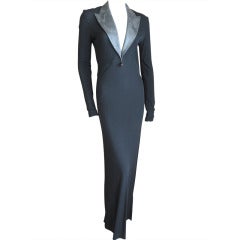 Jean Paul Gaultier Column Dress with Distressed Leather Lapel's