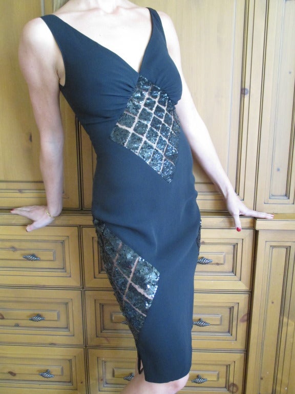 Valentino Silk Little Black Dress with Sequin Sheer Net Inserts