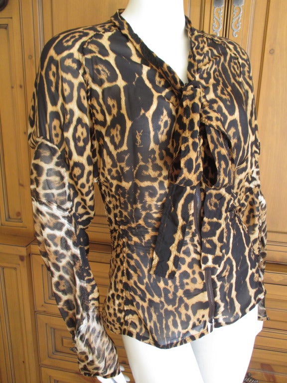 Tom Ford for YSL Sp 2002 Mombasa Collection Leopard Blouse with Sheer Inserts
