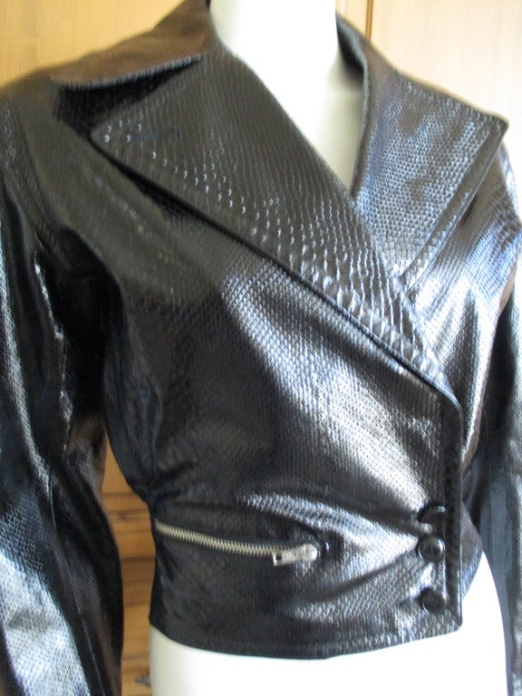 Alaia 1980's Python Patent Leather Moto Jacket In Excellent Condition In Cloverdale, CA