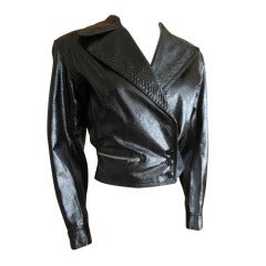 Vintage Alaia 1980's Python Patent Leather Moto Jacket