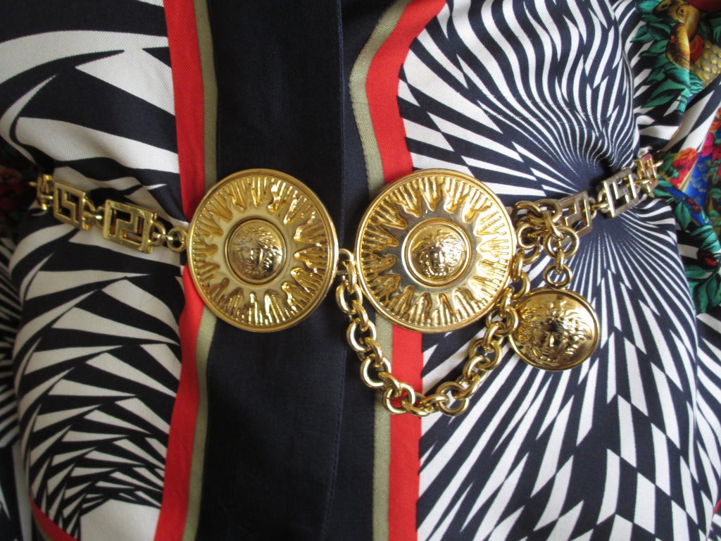 Women's or Men's Gianni Versace Vintage Greek Key Medusa Belt
