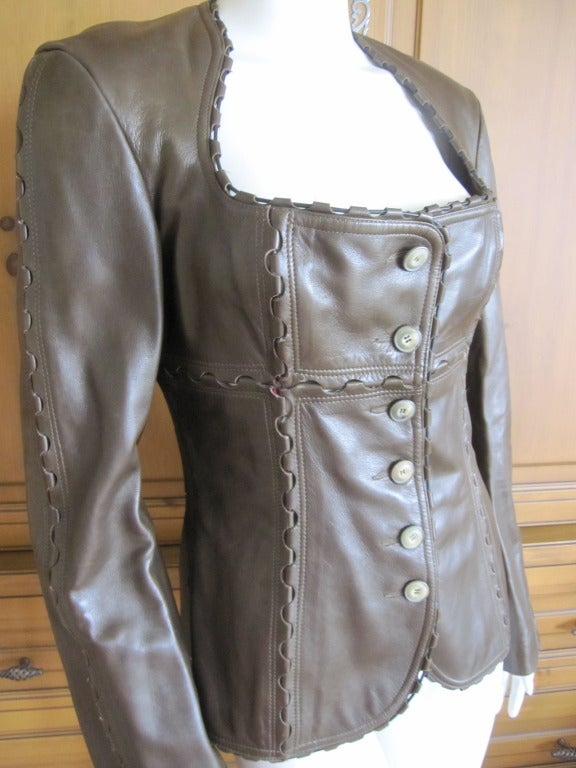 Azzedine Alaia vintage brown leather hinge jacket In Excellent Condition In Cloverdale, CA