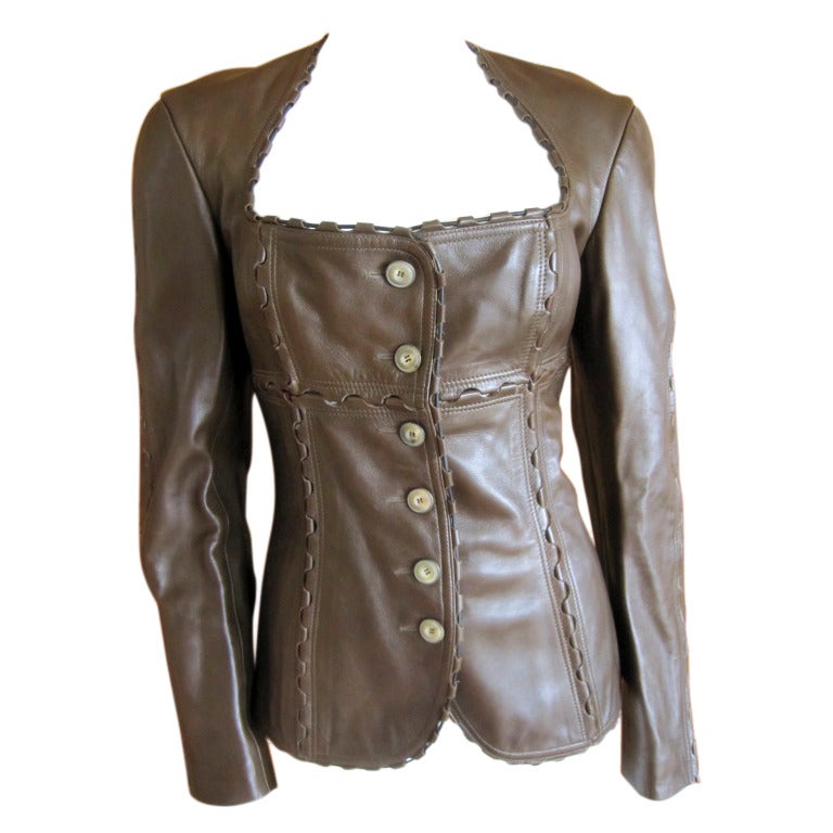 Azzedine Alaia vintage brown leather hinge jacket at 1stdibs
