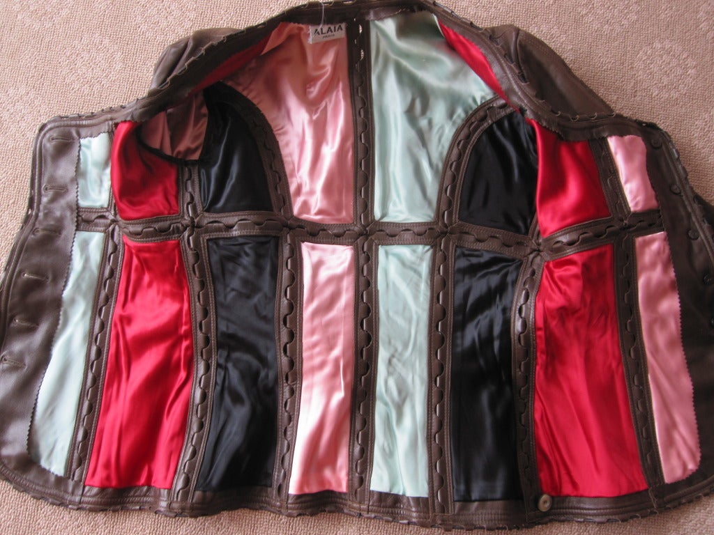 Women's Azzedine Alaia vintage brown leather hinge jacket