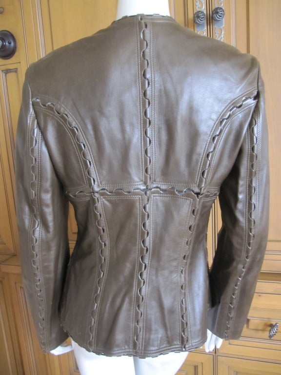 Azzedine Alaia vintage brown leather hinge jacket 1