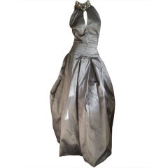 Paul-Luis Orrier Paris Silk Keyhole Gown with Beaded Neckline
