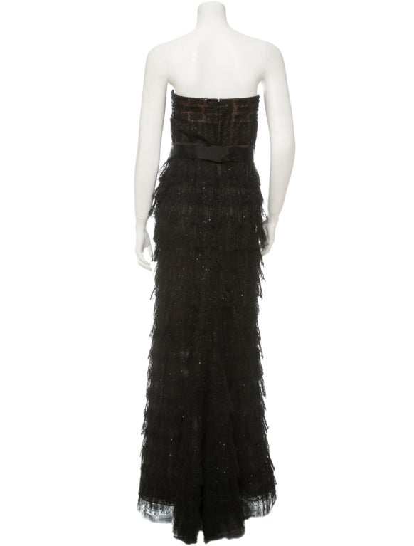 Women's Oscar de la Renta Beaded Tiered Black Gown sz 18