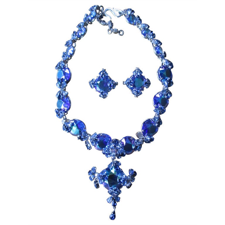 Christian Dior 1958 Blue Stone Necklace and Earring Set by Grosse Germany  at 1stDibs | christian dior smykke 1958, blue stone jewelry set, blue stone  necklace and earring sets