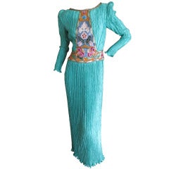 Vintage Mary McFadden Couture Baded Fortuny Pleated Dresss