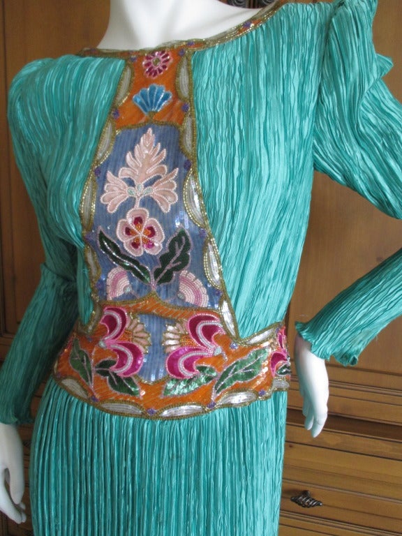 Mary McFadden Couture Baded Fortuny Pleated Dresss In Excellent Condition In Cloverdale, CA