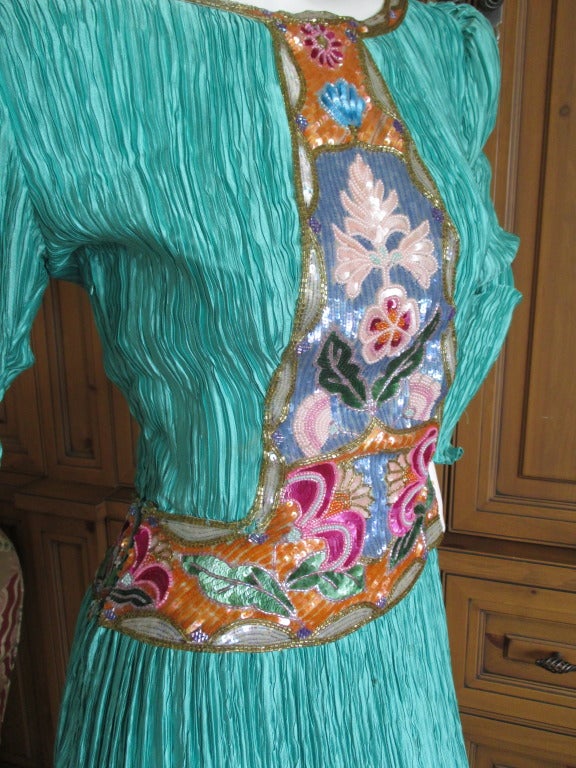 Mary McFadden Couture Baded Fortuny Pleated Dresss 1