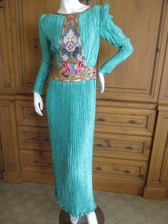 Mary McFadden Couture Baded Fortuny Pleated Dresss 3