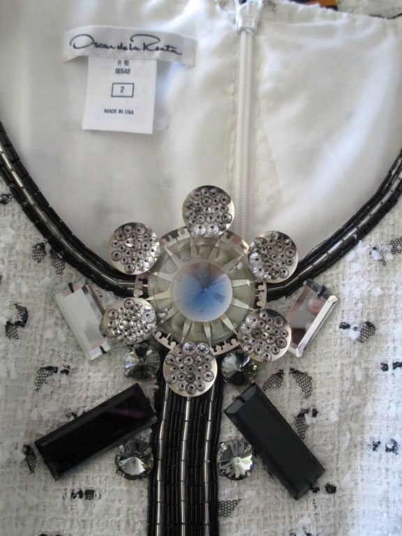 Oscar de la Renta Black and White Fantasy Tweed Jeweled Beaded  Dress 1