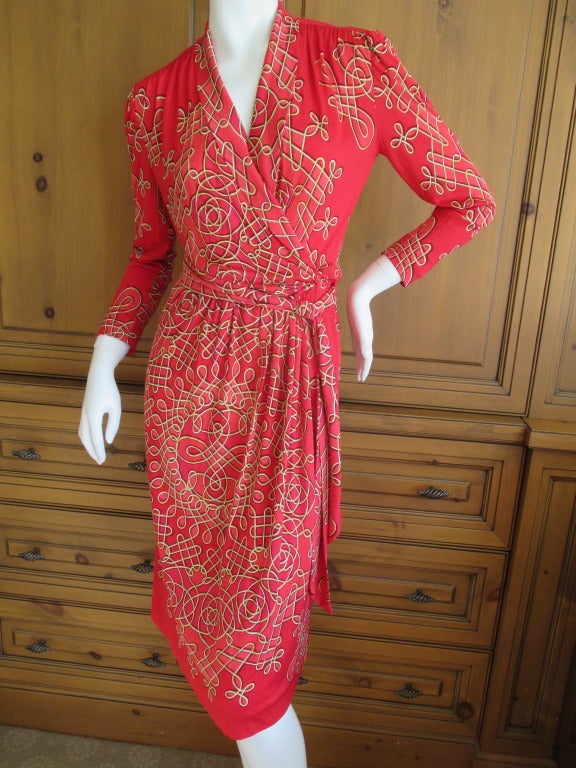 Women's Hermes Vintage Silk Jersey Dress with Belt and Scarf