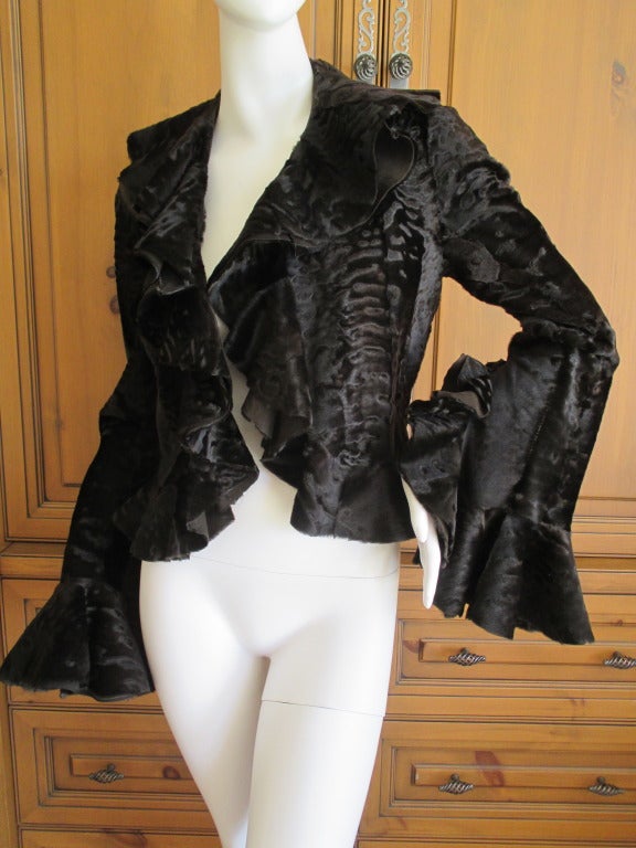 Dennis Basso Black Broadtail Fur Jacket In New Condition In Cloverdale, CA