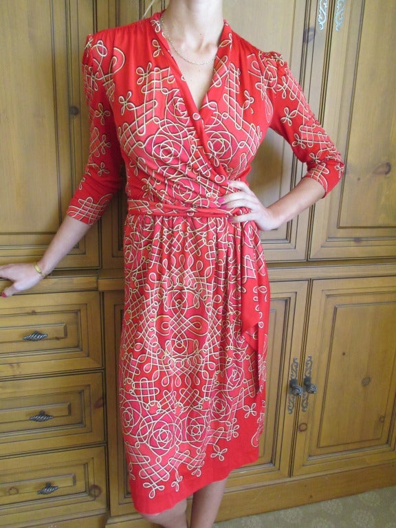 Hermes Vintage Silk Jersey Dress with Belt and Scarf at 1stDibs