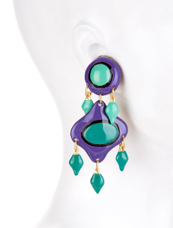 Emilio Pucci Vintage 60's Shoulder Duster Earrings In Excellent Condition In Cloverdale, CA