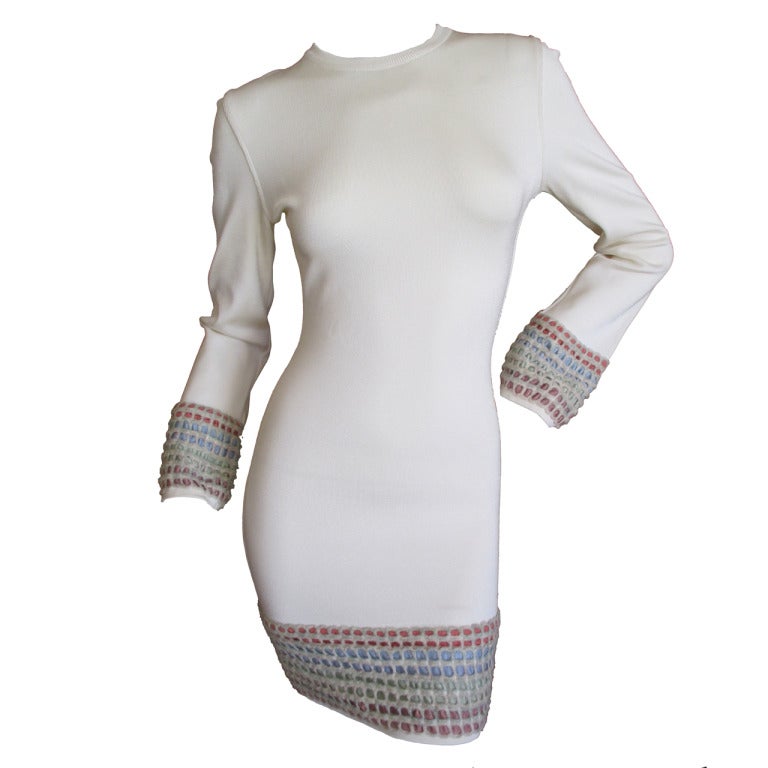 Alaia vintage ivory knit dress with ribbon weave at 1stDibs