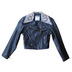 Moschino Leather  Vintage Leather Jacket with Jeweled Collar "Colletto"