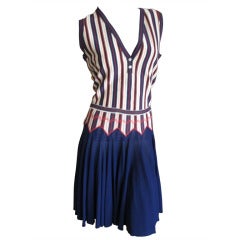 Alaia Knit Striped Top with Matching Navy Skater Skirt