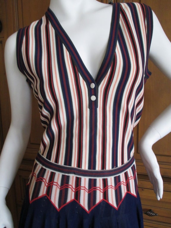 Alaia Knit Striped Top with Matching Navy Skater Skirt In Good Condition In Cloverdale, CA