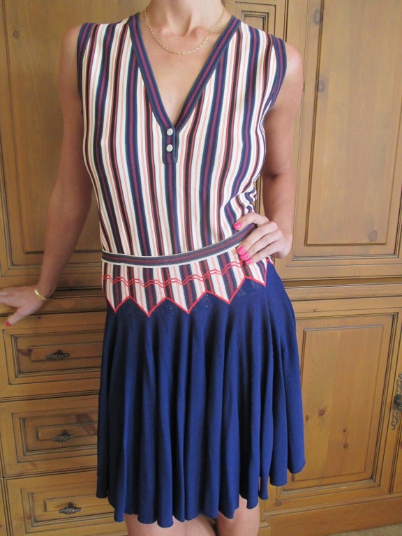 Alaia Knit Striped Top with Matching Navy Skater Skirt 2
