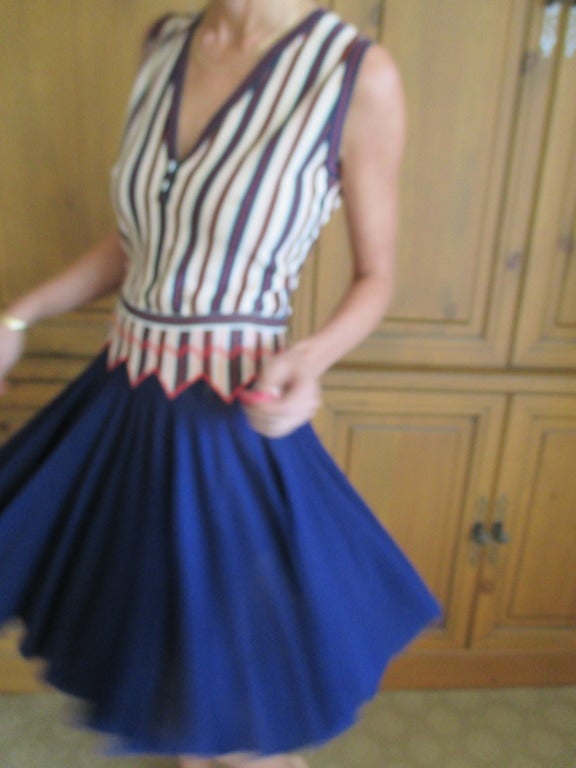 Alaia Knit Striped Top with Matching Navy Skater Skirt 3