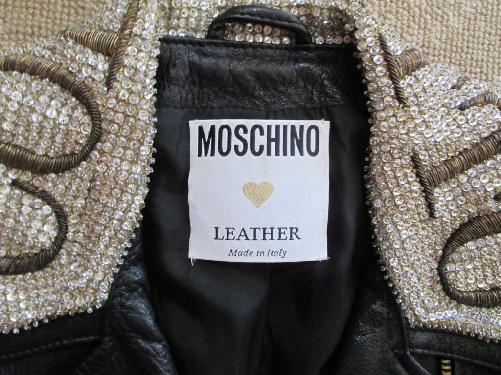 Moschino Leather  Vintage Leather Jacket with Jeweled Collar 