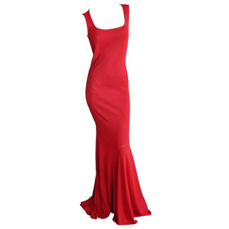 Alaia Vintage Cherry Red Tank Gown with Train