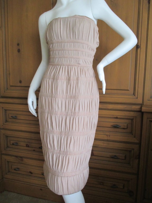 Azzedine Alaia Nude Silk Ruched Dress NWT In New Condition In Cloverdale, CA