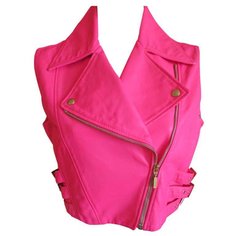 Versace Neon Pink Leather Moto Vest
