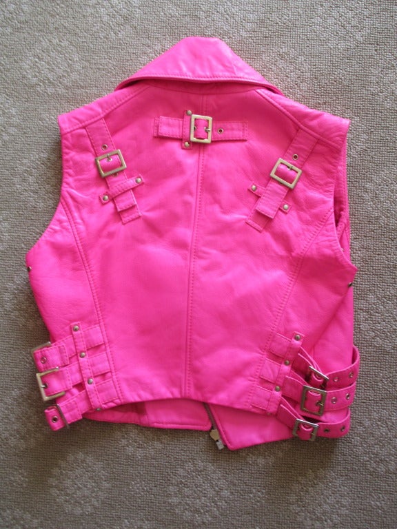 hot pink leather vest