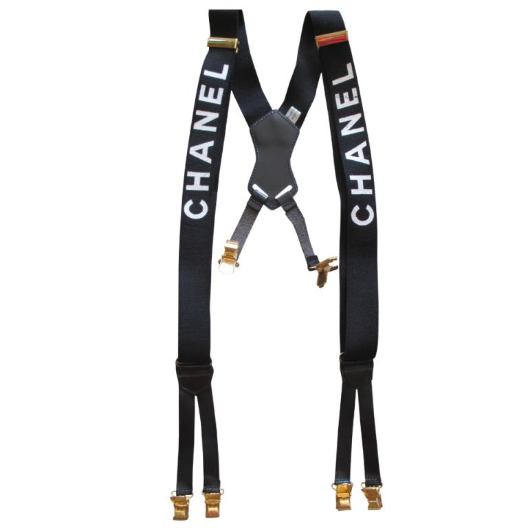 Chanel Rare Runway Black CC Logo Suspenders Braces 0CC1224 at 1stDibs