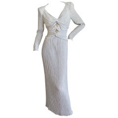 Mary McFadden Couture 197o's Silver Pleated Dress