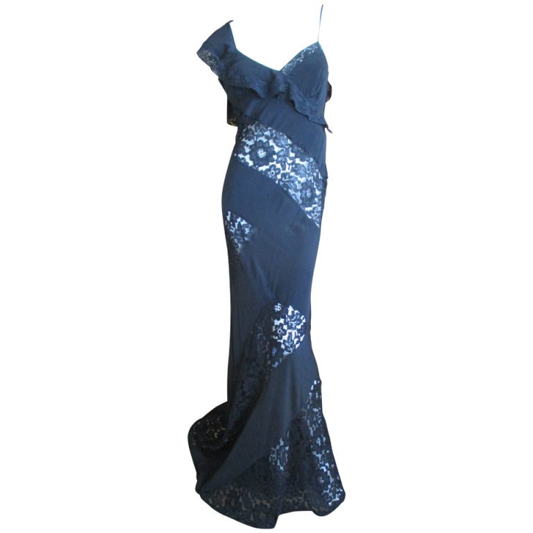 Moschino Elegant Bias Cut Black Dress with Lace Insert's
