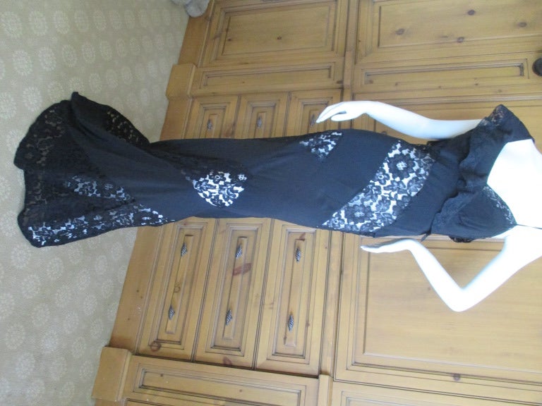 Moschino Elegant Bias Cut Black Dress with Lace Insert's In Excellent Condition In Cloverdale, CA