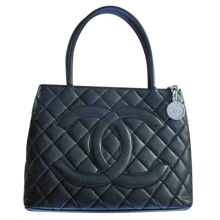 Chanel Black Caviar Lambskin Matalasee Large CC Logo Medallion Tote Bag