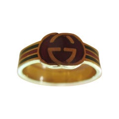 Gucci 18kt Gold Enamel Cigar Band Ring
