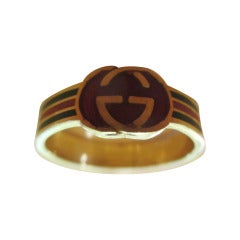 Gucci 18kt Gold Enamel Cigar Band Ring