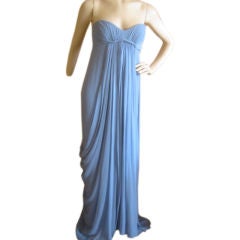 OSCAR DE LA RENTA Blue Silk Strapless Goddess Gown